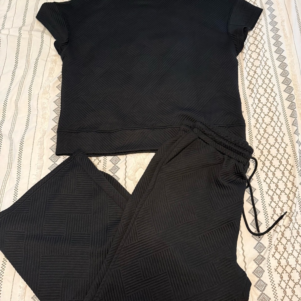 Boutique Black Textured Two-Piece Set